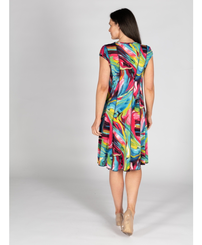 GREEN MULTI ABSTRACT PRINT CAP SLEEVE