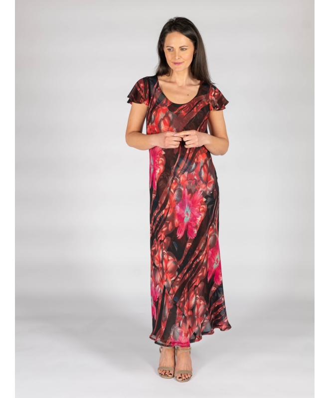 Cap sleeve printed reversible dress