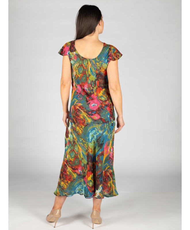 RED PRINT CAP SLEEVE 52 INCH LONG