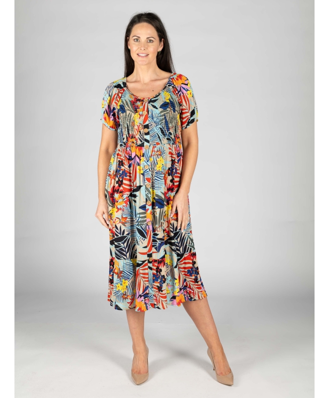 Tropical Print Dress Short Sleeve