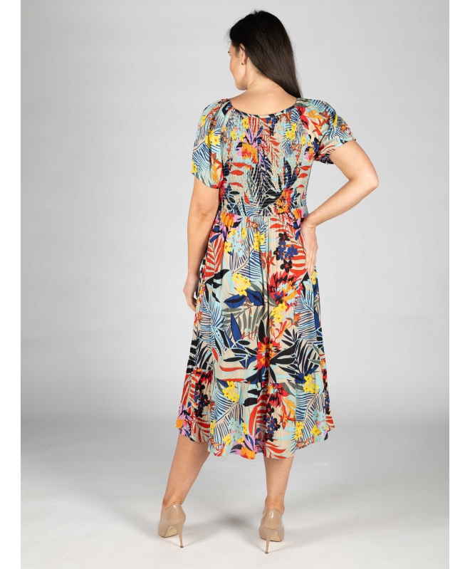 Tropical Print Dress Short Sleeve