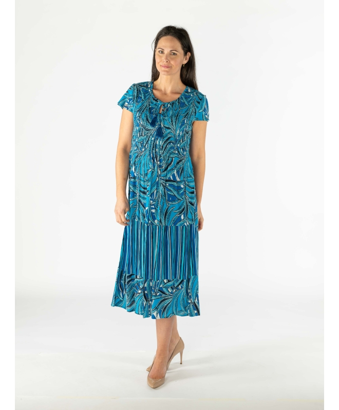 ROUND NECK CAP SLEEVE PRINTED DRESS