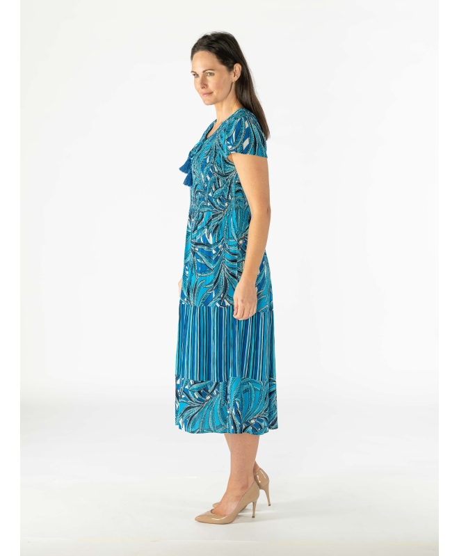 ROUND NECK CAP SLEEVE PRINTED DRESS