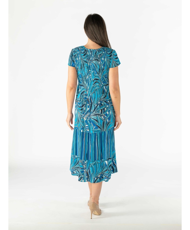 ROUND NECK CAP SLEEVE PRINTED DRESS