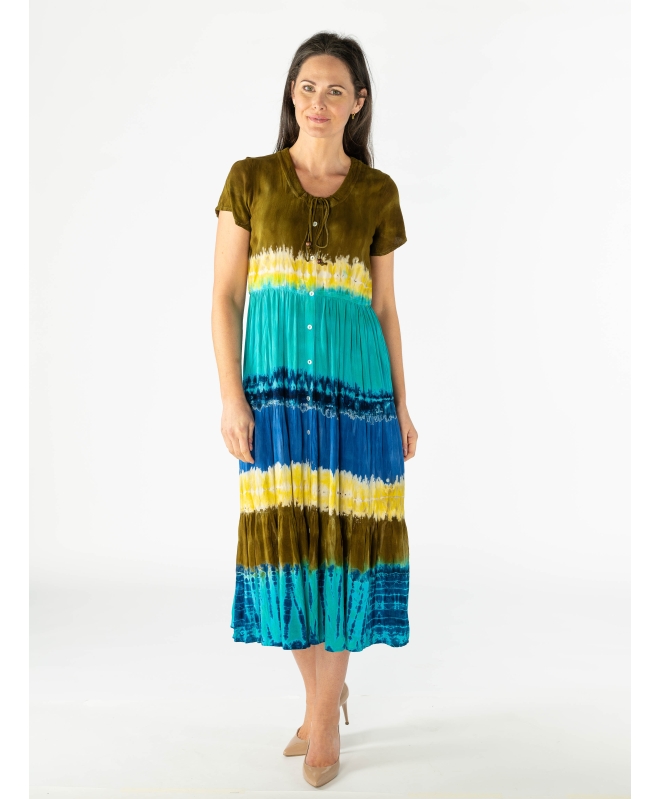 TIE DYE BUTTON FRONT TIERED DRESS- D30140