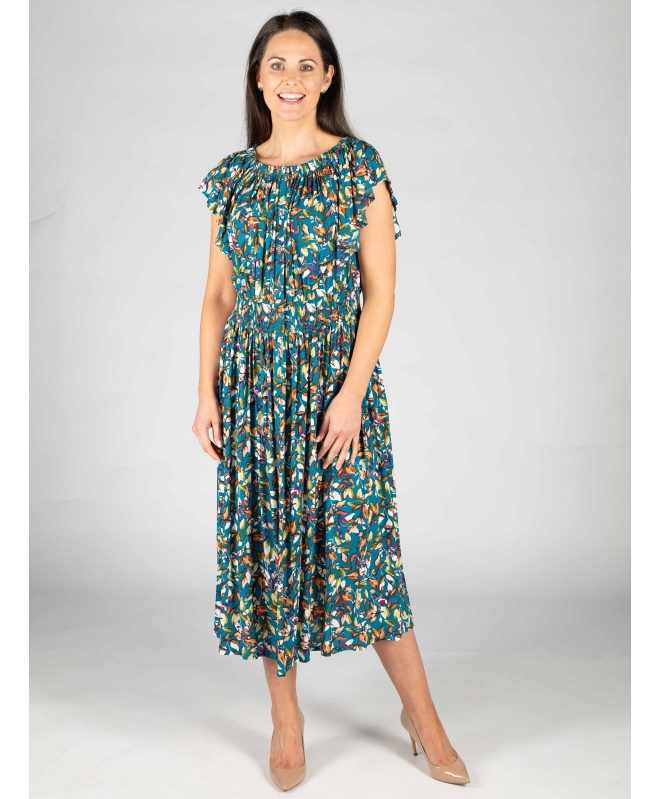 BUTTON DETAIL ELASTICATED DRESS- D30152