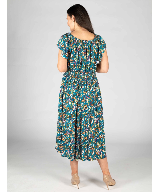 BUTTON DETAIL ELASTICATED DRESS- D30152