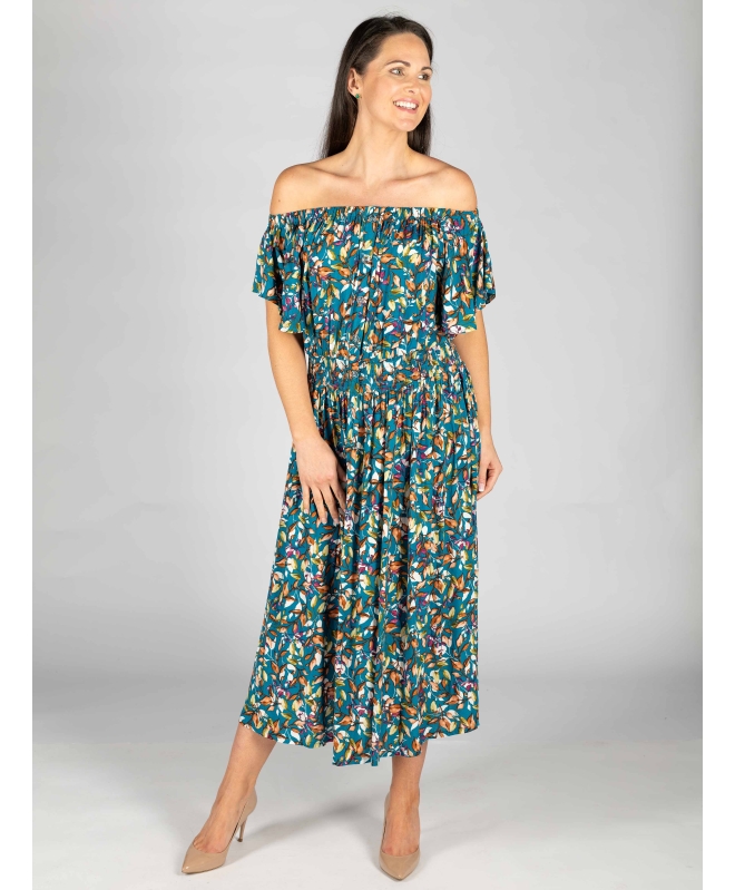 BUTTON DETAIL ELASTICATED DRESS- D30152