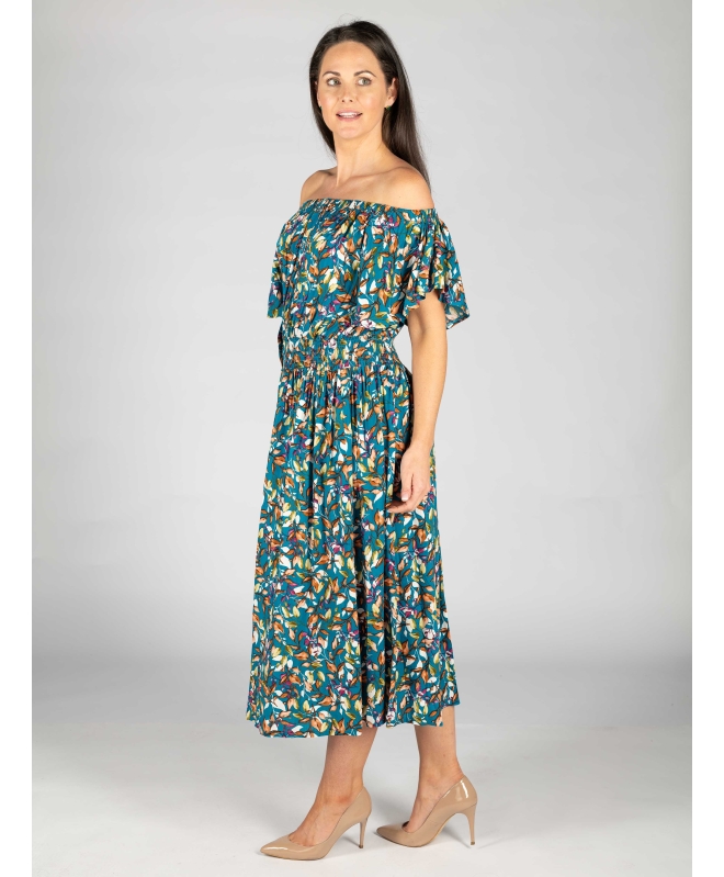 BUTTON DETAIL ELASTICATED DRESS- D30152