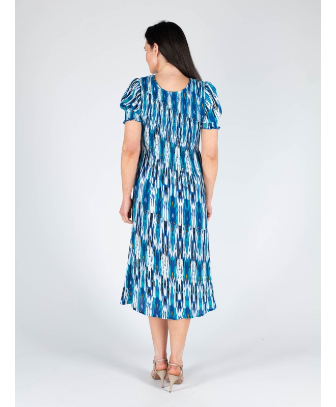 TURQ PRINT PRINTED ROUND NECK CRINKLE DRESS