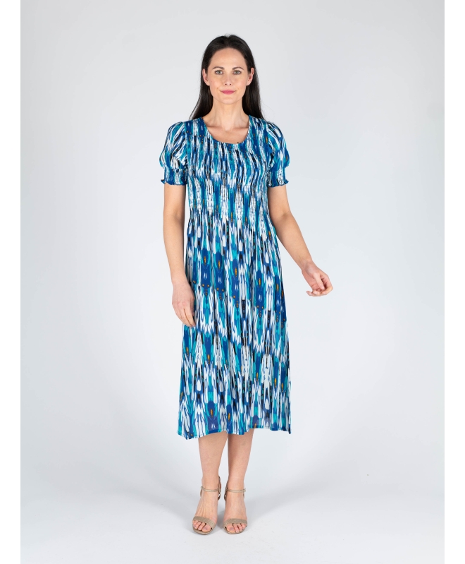 TURQ PRINT PRINTED ROUND NECK CRINKLE DRESS