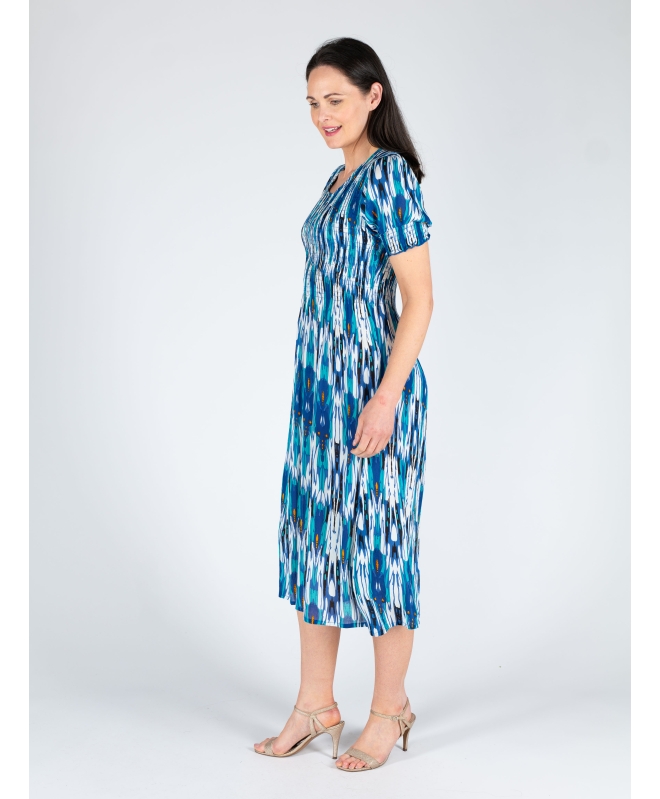 TURQ PRINT PRINTED ROUND NECK CRINKLE DRESS