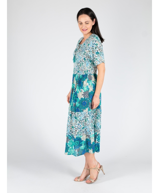 MINT PRINT PRINT DRESS ROUND NECK WITH SHORT SLEEVE