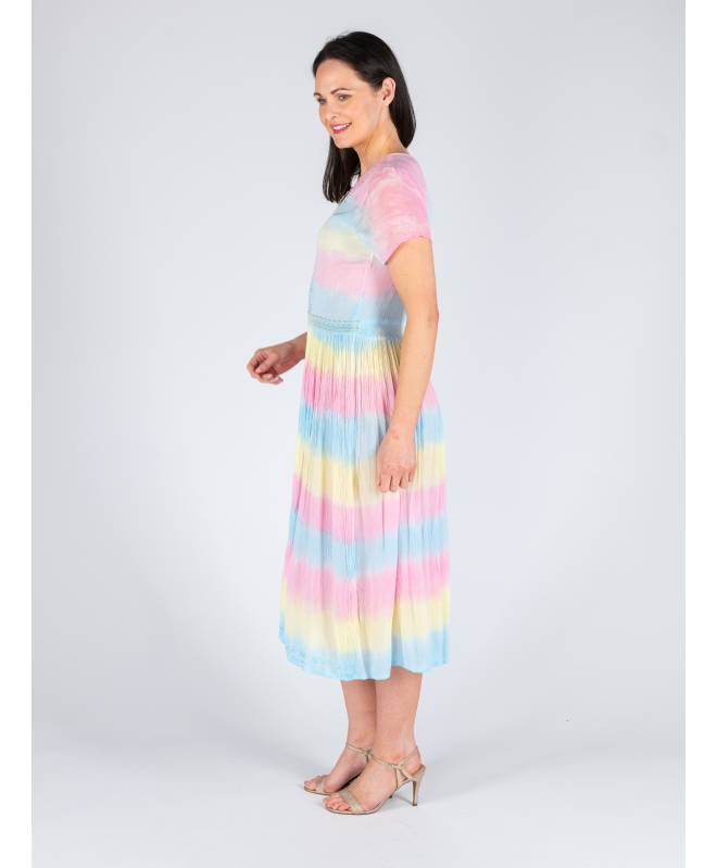 EMBROIDERY DRESS V NECK SHORT SLEEVE