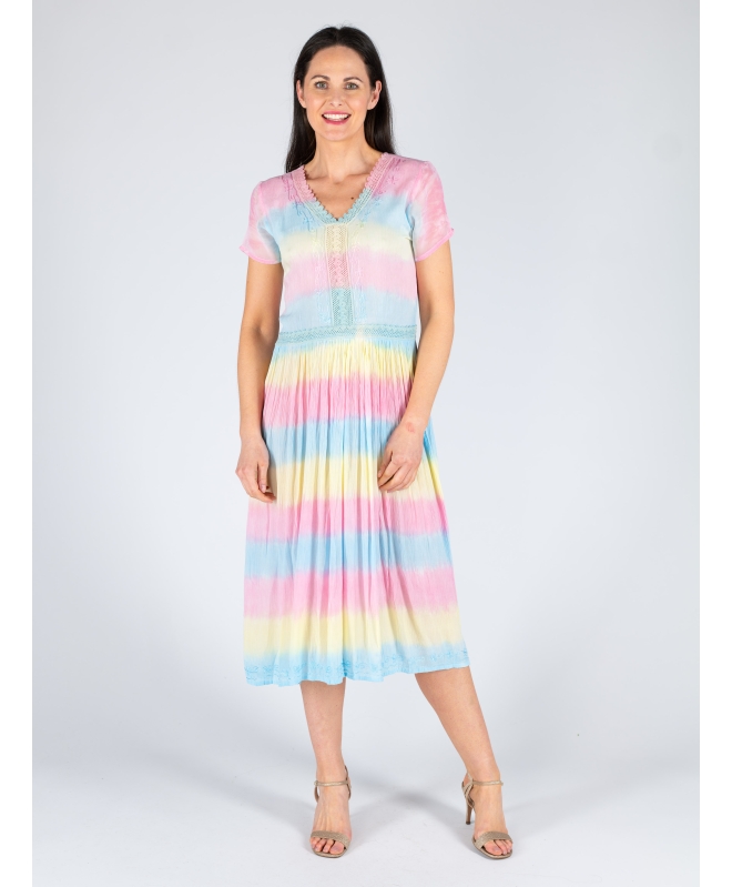 EMBROIDERY DRESS V NECK SHORT SLEEVE