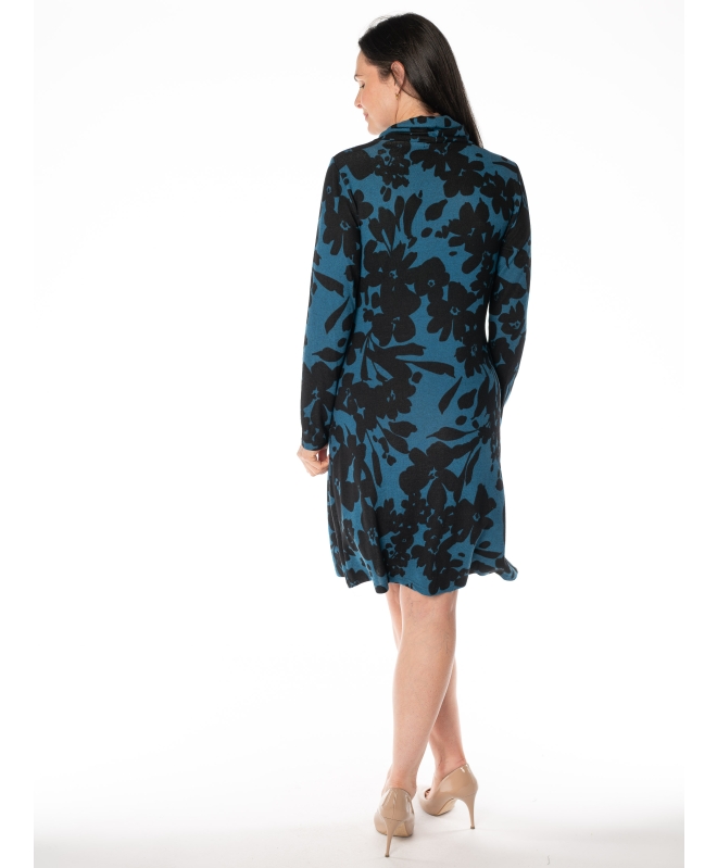 FLORAL SHADOW PRINT COWL NECK DRESS