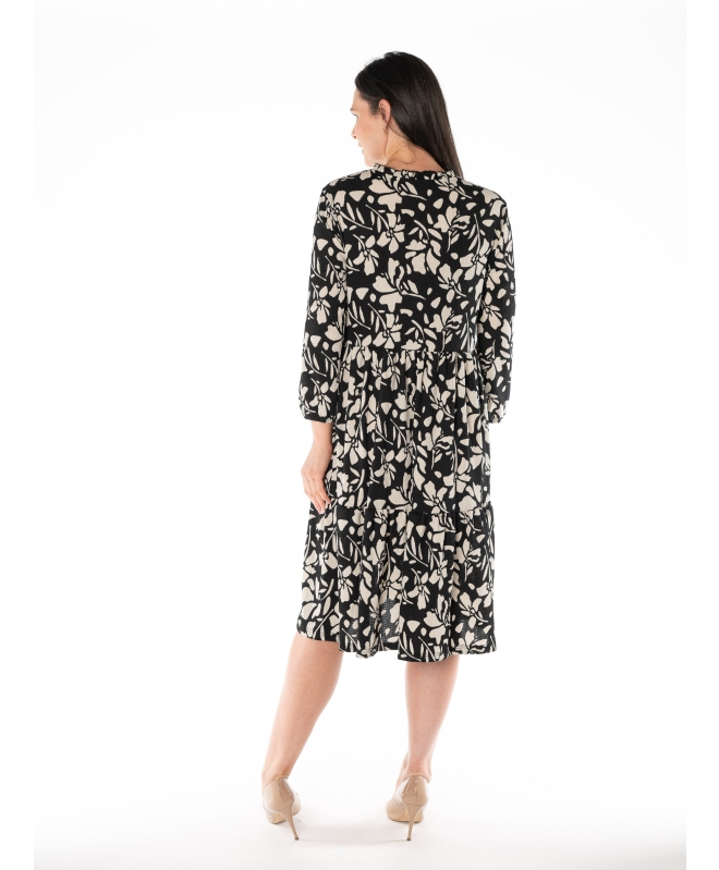 FLORAL PRINT V NECK LONG SLEEVE DRESS