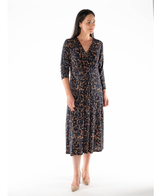 LONG SLEEVE V-NECK DRESS WITH SIDE POCKET