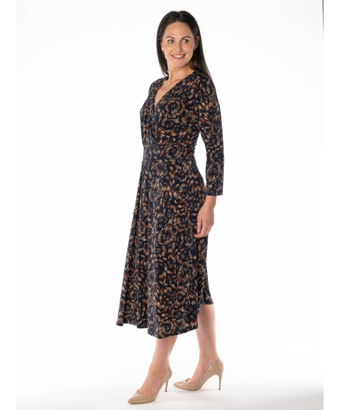 LONG SLEEVE V-NECK DRESS WITH SIDE POCKET