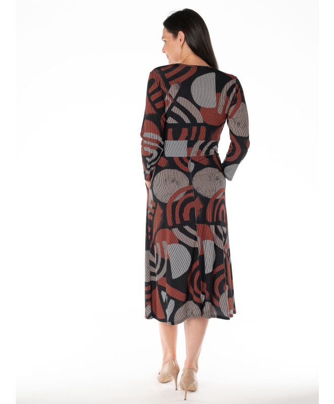 V-NECK CROSS OVER PRINTED DRESS LONG SLEEVE