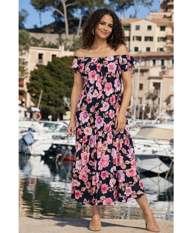 PRINTED GATHERED CAP SLEEVE DRESS