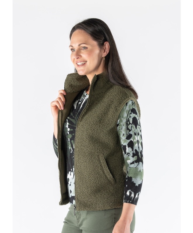 Olive Teddy Fleece Gilet With Pockets