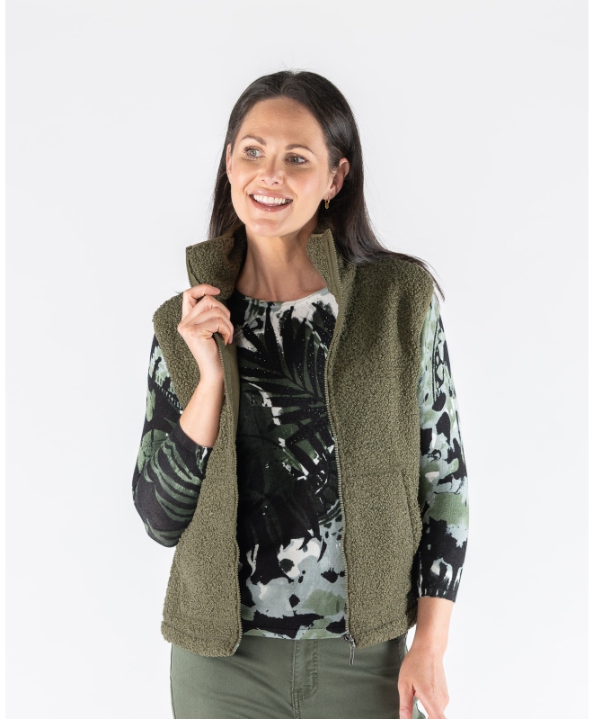 Olive Teddy Fleece Gilet With Pockets
