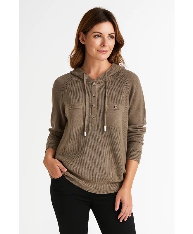 LONG SLEEVE KNITTED LONGEWEAR HOODIE