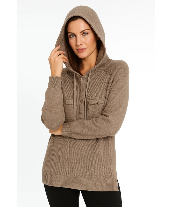 LONG SLEEVE KNITTED LONGEWEAR HOODIE