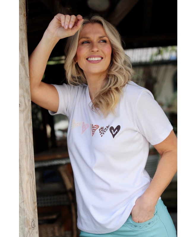 HEART PRINT ROUND NECK T-SHIRT SHORT SLEEVE