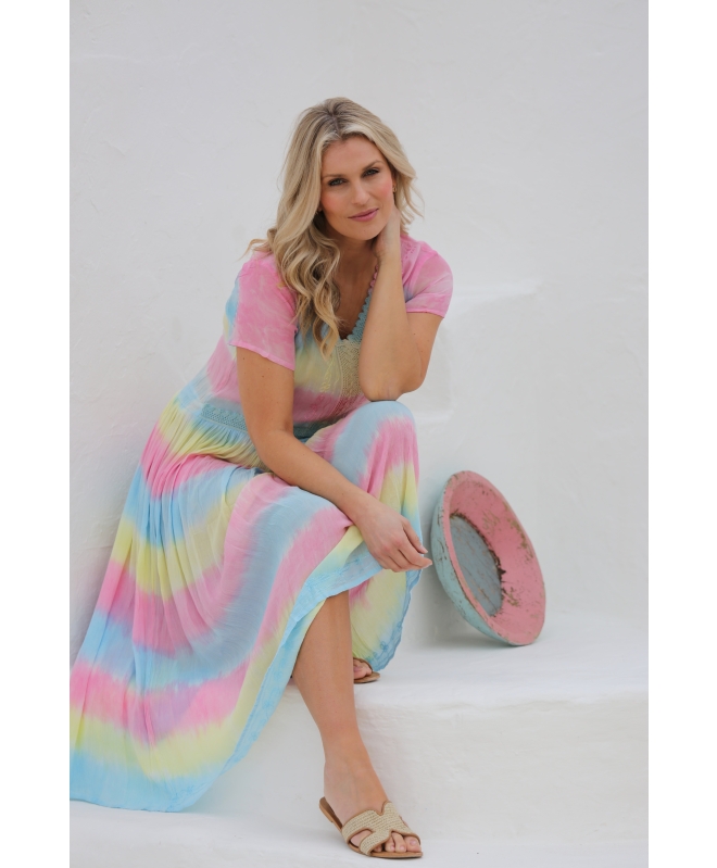 EMBROIDERY DRESS V NECK SHORT SLEEVE