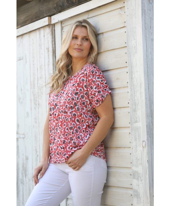 Red Animal Print T-Shirt Round Neck Short sleeve