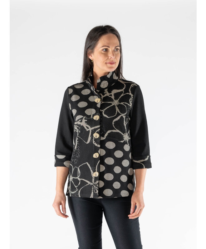 SPOT FLOWER PATTERN 3/4 SLEEVE JACKET