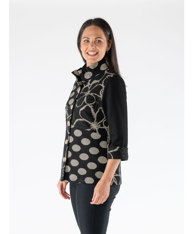 SPOT FLOWER PATTERN 3/4 SLEEVE JACKET