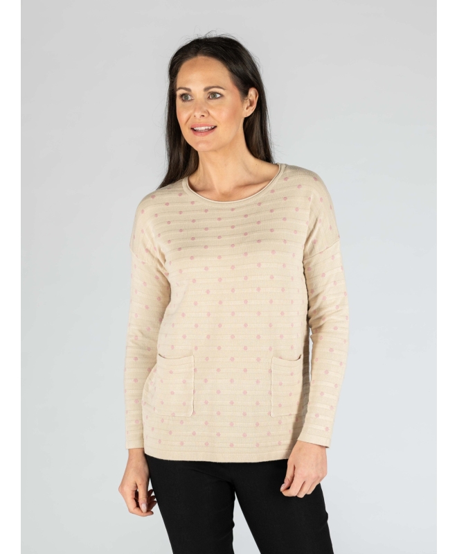 Orchid Stone colour Textured Stripe Jumper with Round Neck