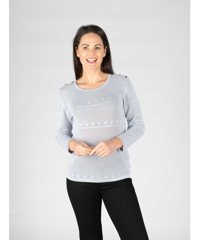 Blue Lacy Stripe Jumper With 3/4 Sleeve