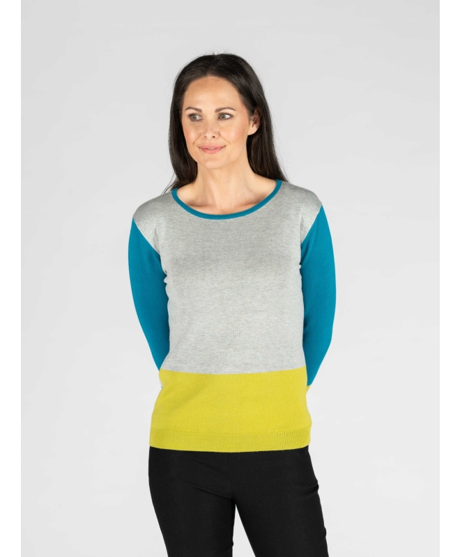 COLOUR BLOCK JUMPER WITH 3/4 SLEEVE