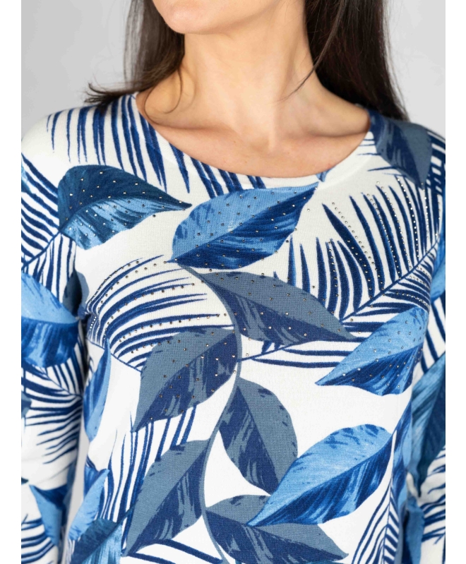 Printed Leaf Jumper Round Neck with 3/4 Sleeve