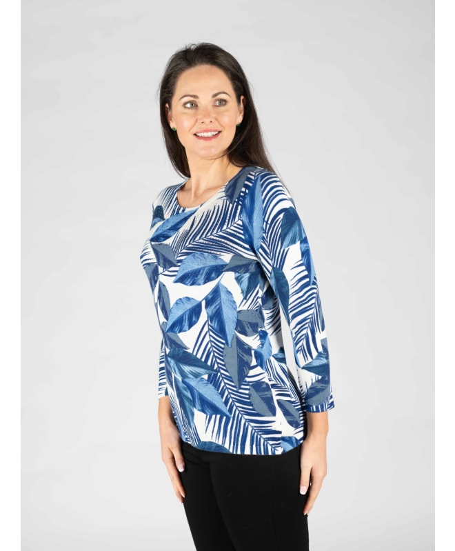 Printed Leaf Jumper Round Neck with 3/4 Sleeve