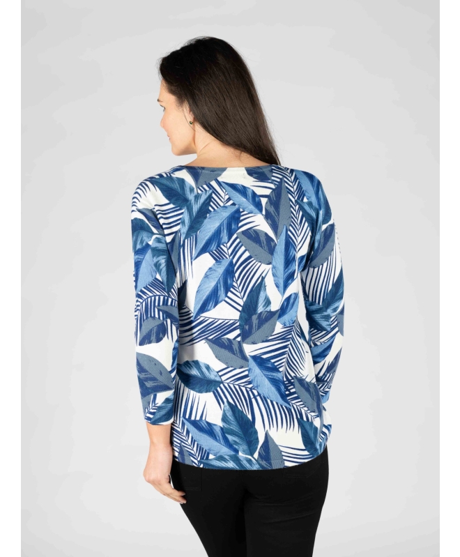 Printed Leaf Jumper Round Neck with 3/4 Sleeve