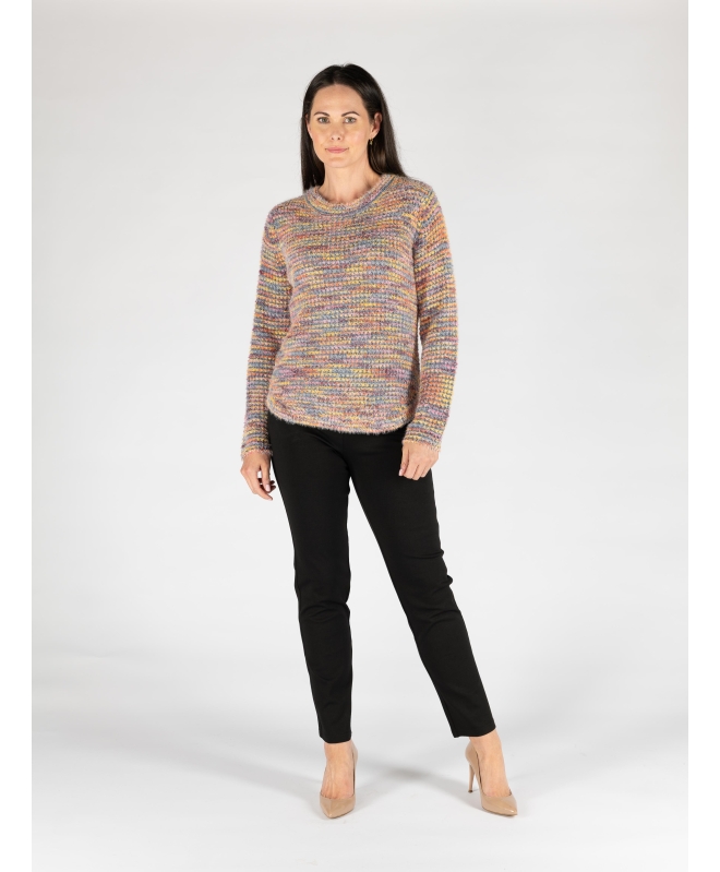 Multi Color Tape yarn jumper round neck with 3/4 sleeve
