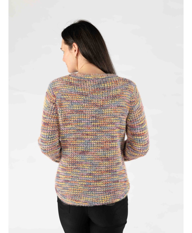 Multi Color Tape yarn jumper round neck with 3/4 sleeve