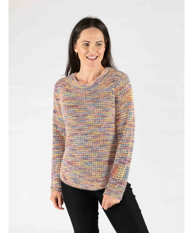 Multi Color Tape yarn jumper round neck with 3/4 sleeve