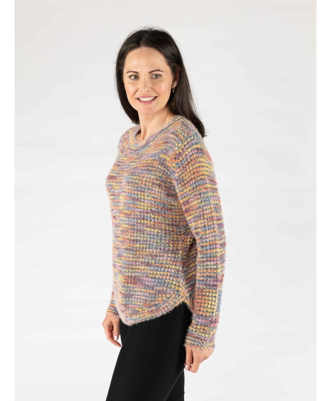 Multi Color Tape yarn jumper round neck with 3/4 sleeve