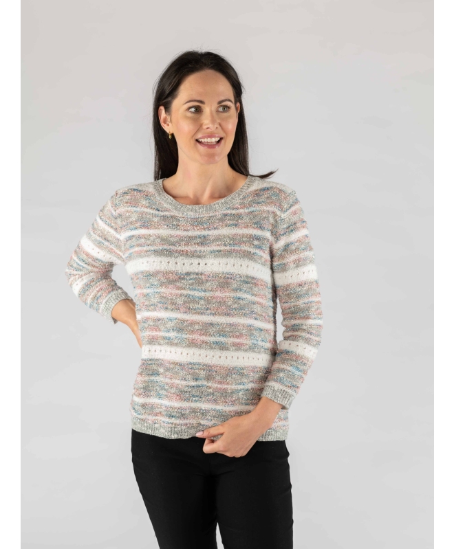 Round neck pastel stripe jumper 3 4 sleeve