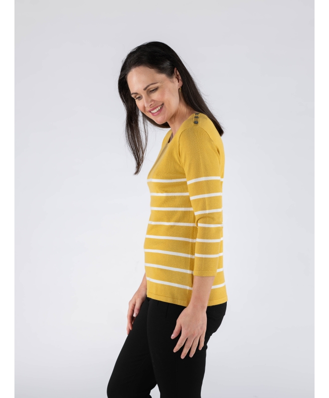 Mustard Stripe Jumper With Button Details