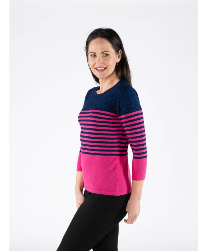 Navy stripe jumper round neck 3/4 sleeve