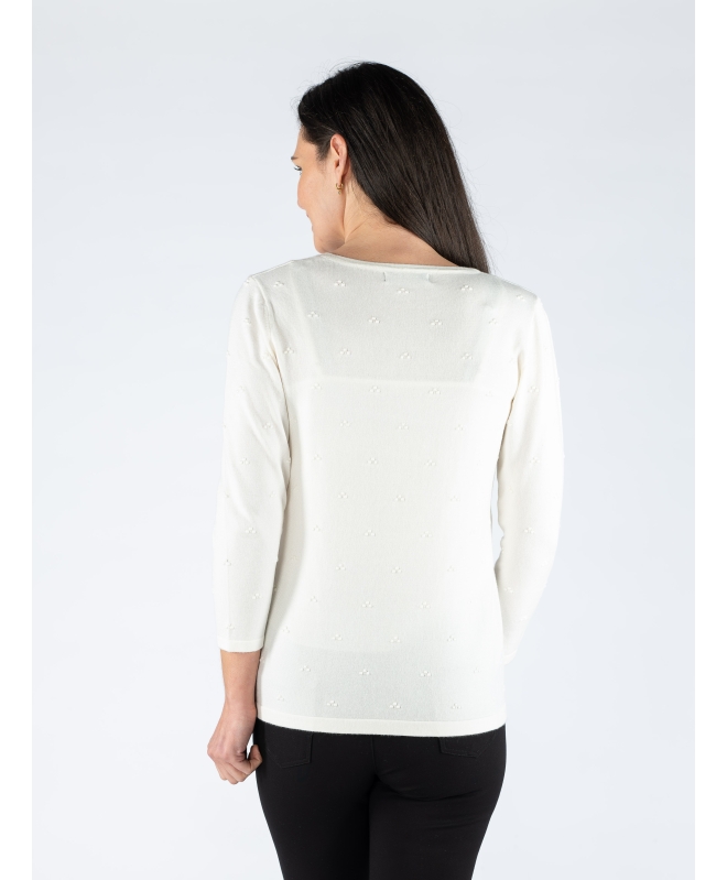 WHITE TEXTURED SPOT JUMPER WITH 3/4 SLEEVE