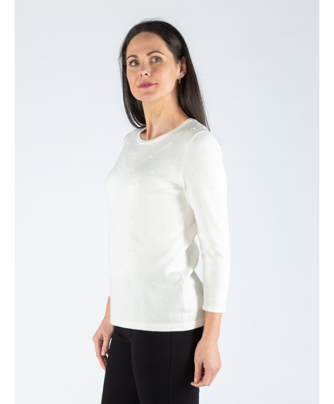 WHITE TEXTURED SPOT JUMPER WITH 3/4 SLEEVE