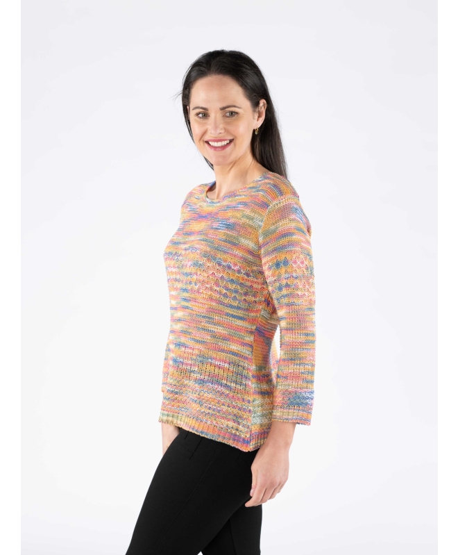 Multi Tape Yarn Jumper Round Neck 3/4 Sleeve